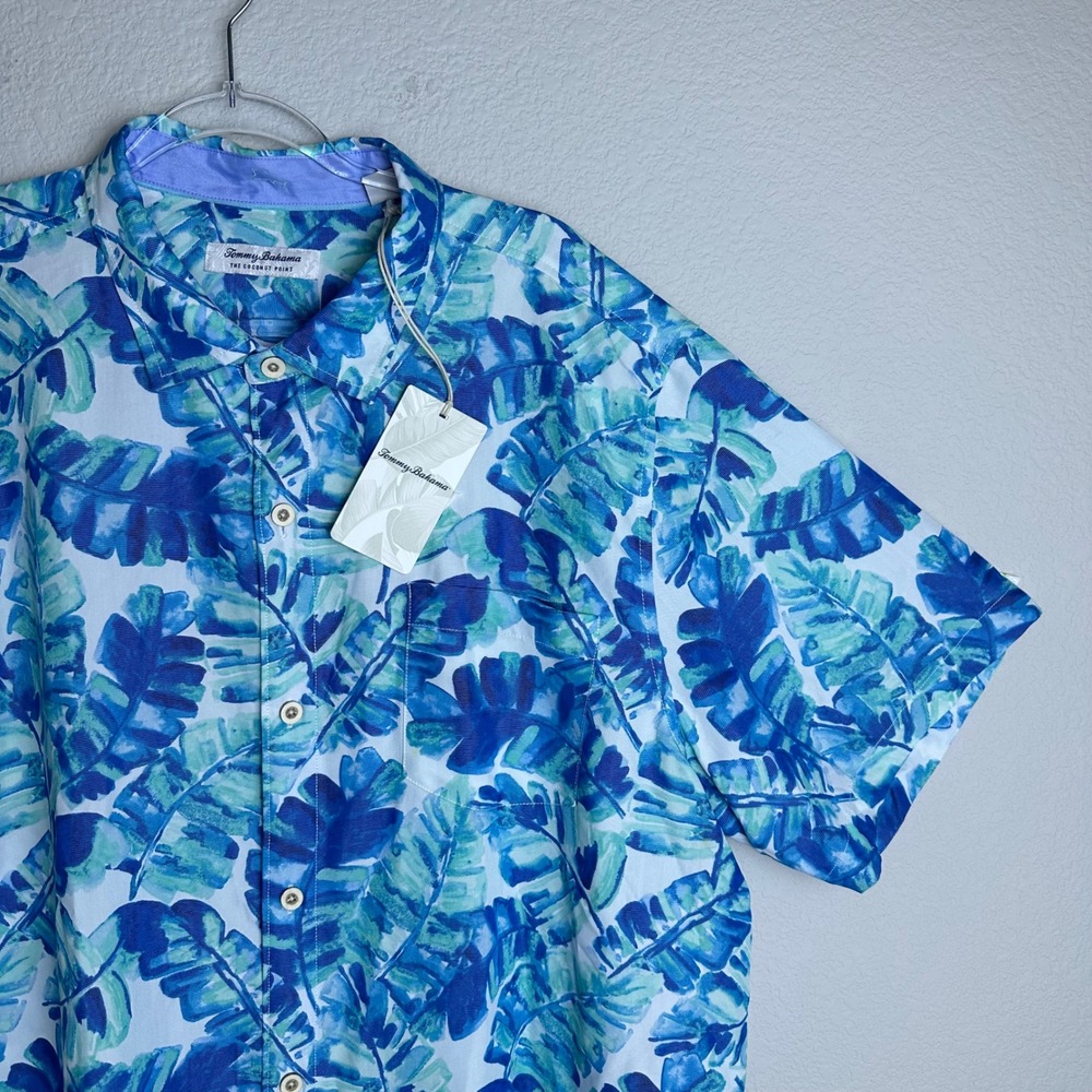 NEW Tommy Bahama Coconut Point Jungle Grove Camp Shirt Men's XXL Blue Canal‎